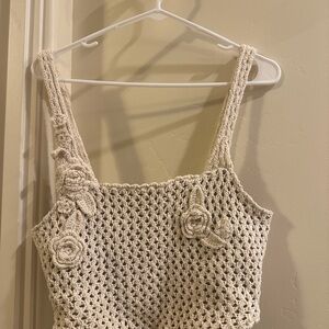 JLUXLABEL Crochet Crop Top in Cream